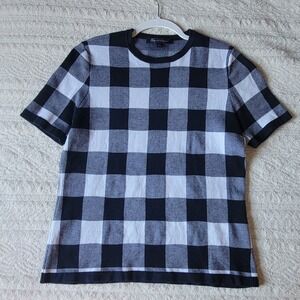 Brooks Brothers Black White Gingham Short Sleeves Sweater Top Size Large Fitted‎